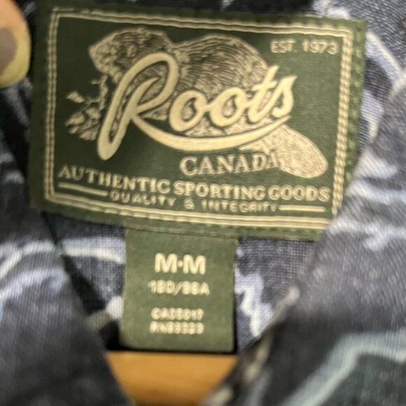 Roots Canada Blue Linen Button-Up Shirt - Men’s Medium, Abstract Print - Picture 2 of 14